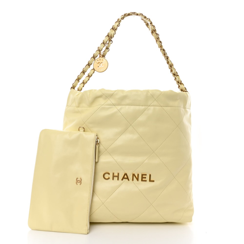 Shiny Calfskin Quilted Small Chanel 22 Light Yellow