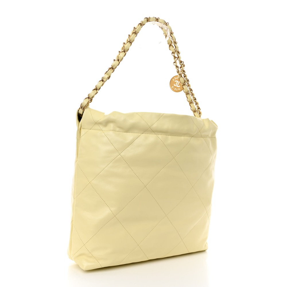 Shiny Calfskin Quilted Small Chanel 22 Light Yellow