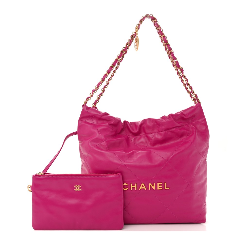 Shiny Calfskin Quilted Small Chanel 22 Fuchsia