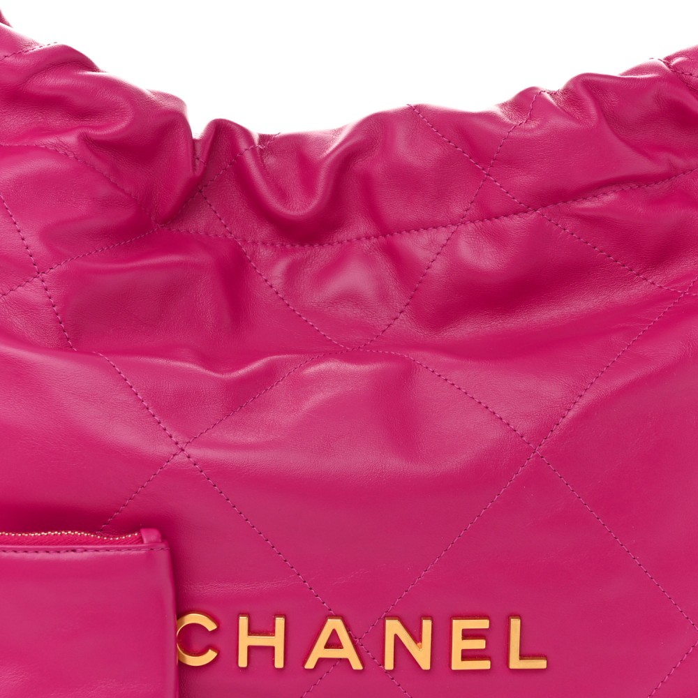 Shiny Calfskin Quilted Small Chanel 22 Fuchsia