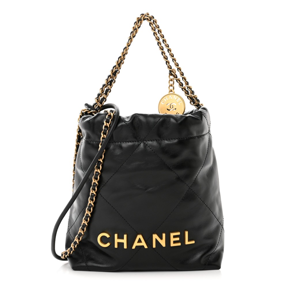 Shiny Calfskin Quilted Mini Chanel 22 Black