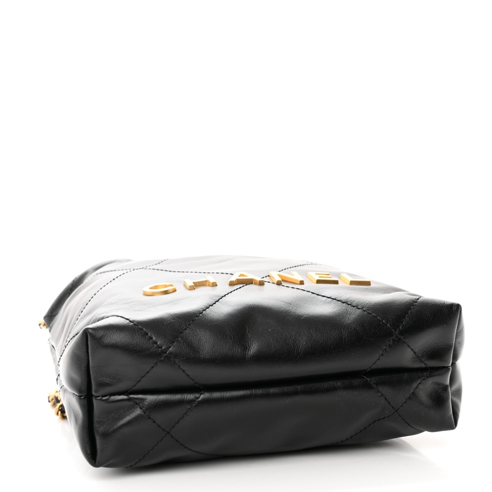 Shiny Calfskin Quilted Mini Chanel 22 Black