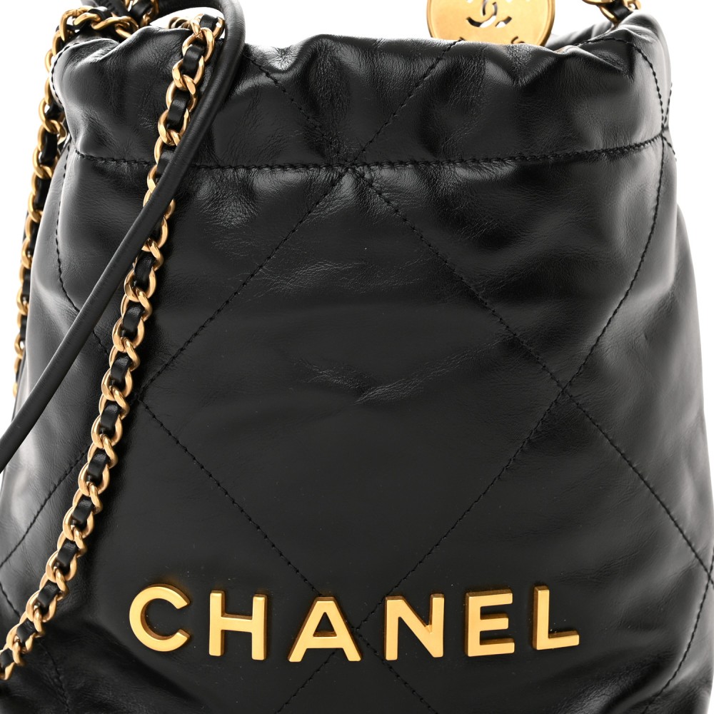 Shiny Calfskin Quilted Mini Chanel 22 Black