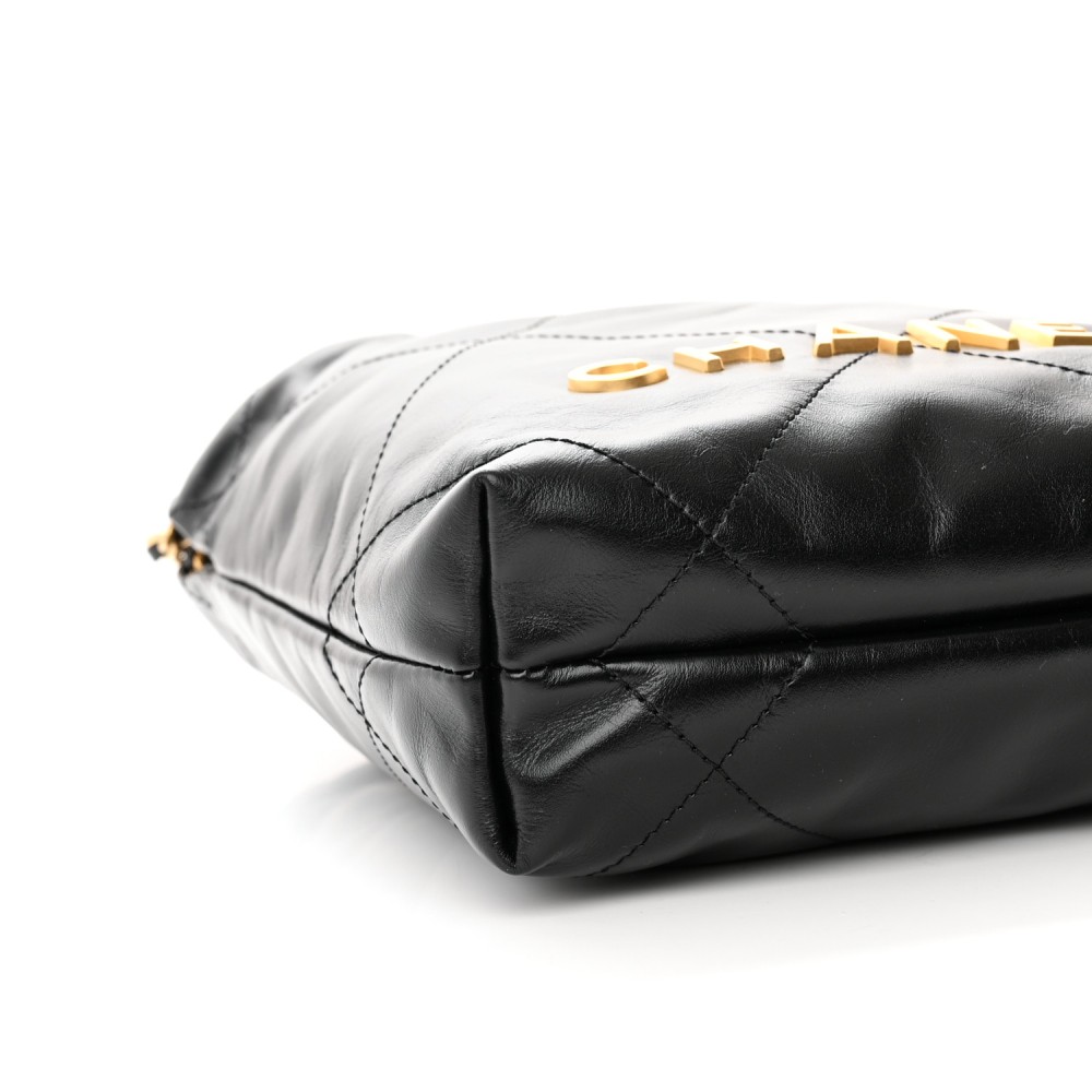 Shiny Calfskin Quilted Mini Chanel 22 Black