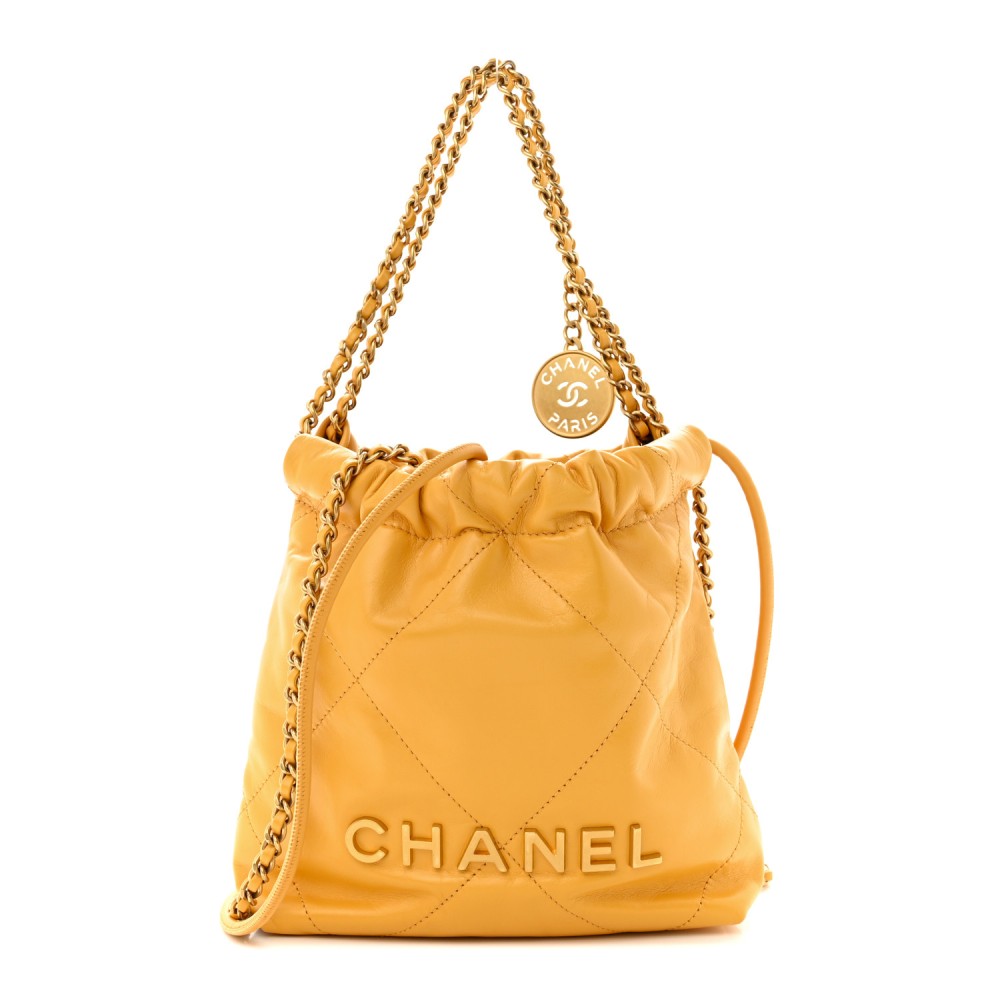 Shiny Calfskin Quilted Mini Chanel 22 Yellow