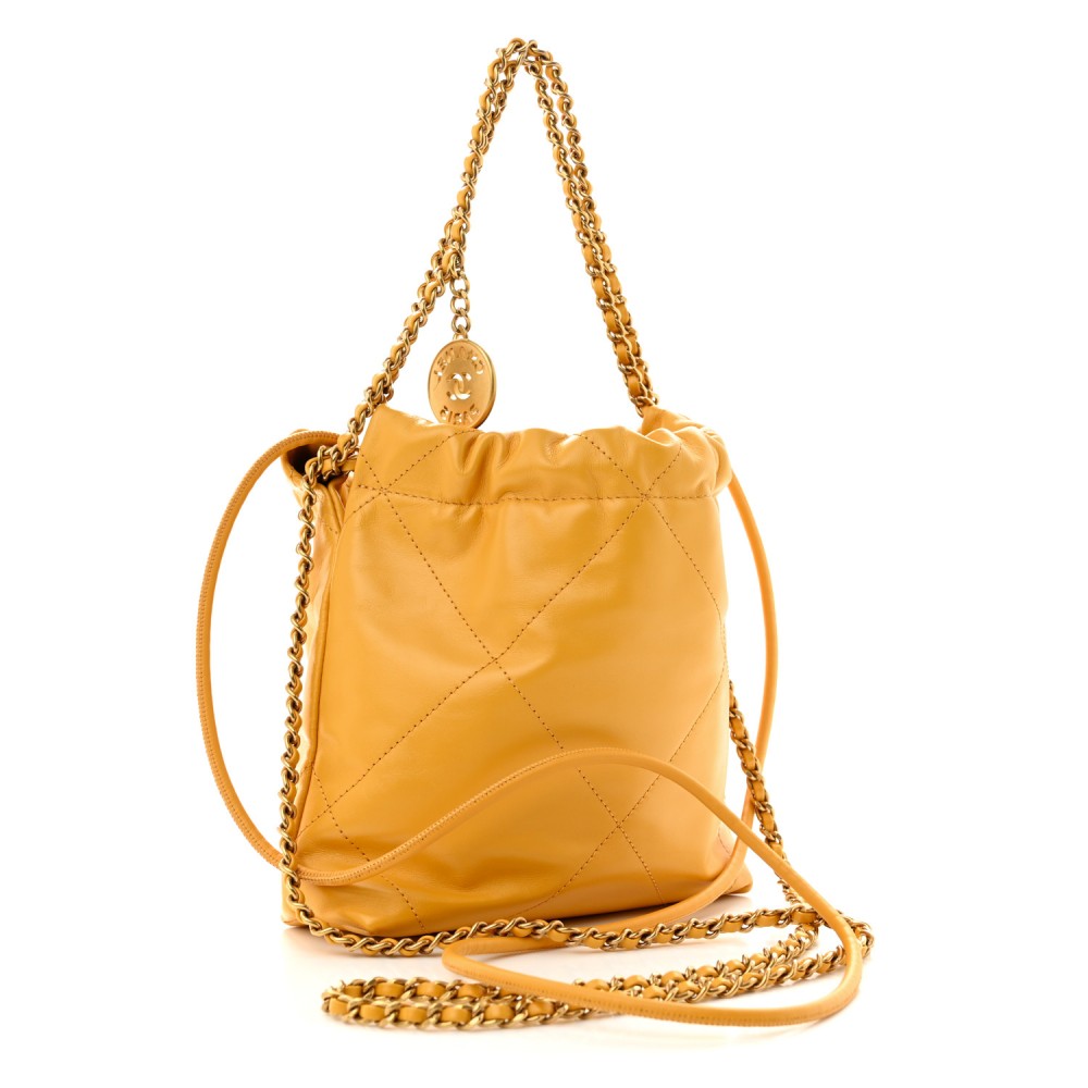 Shiny Calfskin Quilted Mini Chanel 22 Yellow