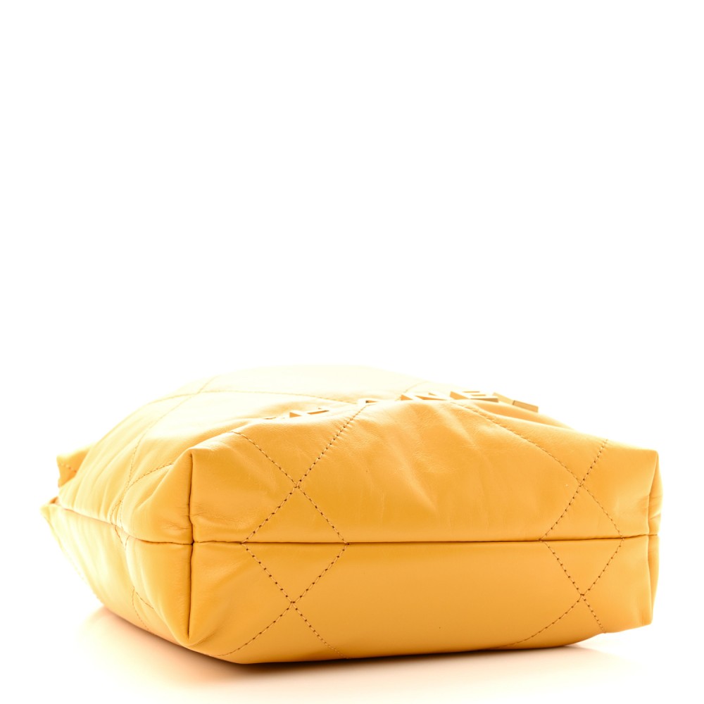 Shiny Calfskin Quilted Mini Chanel 22 Yellow