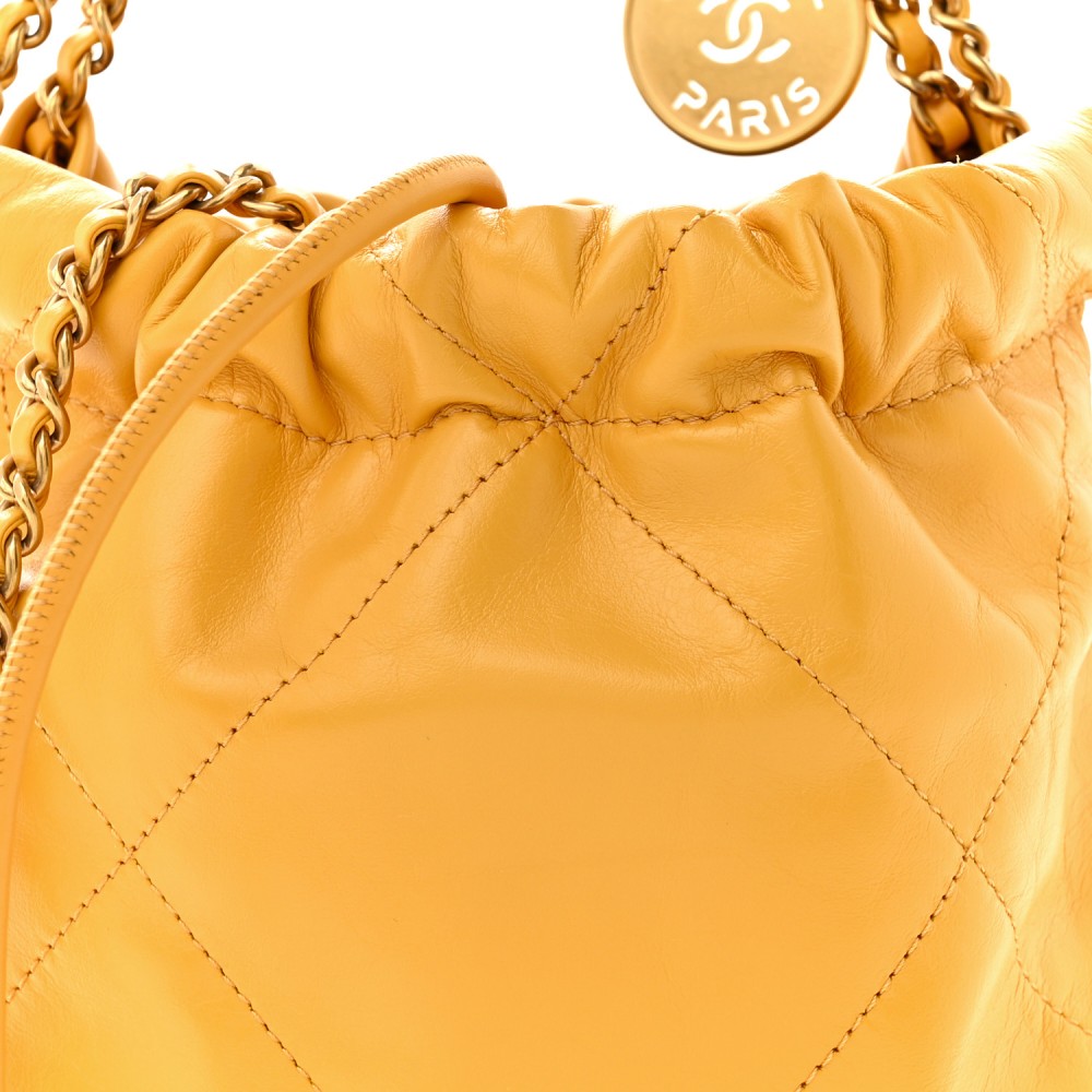 Shiny Calfskin Quilted Mini Chanel 22 Yellow