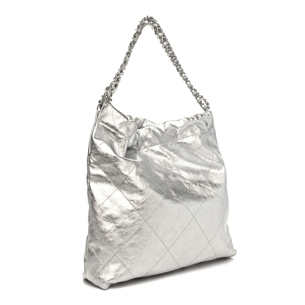 Metallic Calfskin Quilted Chanel 22 Silver