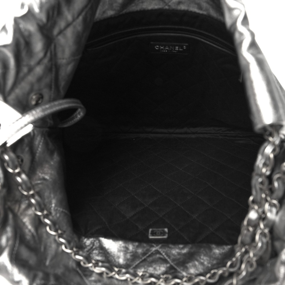 Metallic Calfskin Quilted Chanel 22 Silver