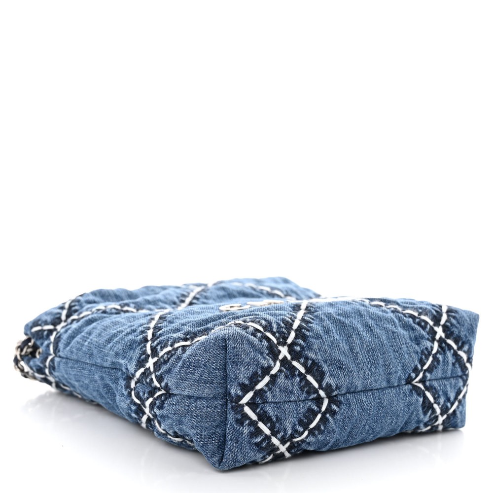 Stitched Denim Quilted Mini Chanel 22 Blue