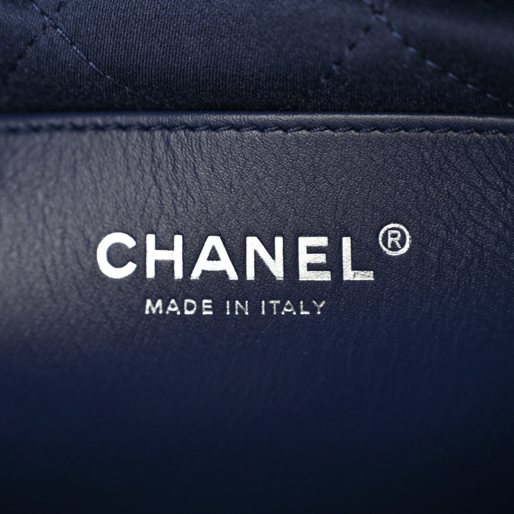 Stitched Denim Quilted Mini Chanel 22 Blue