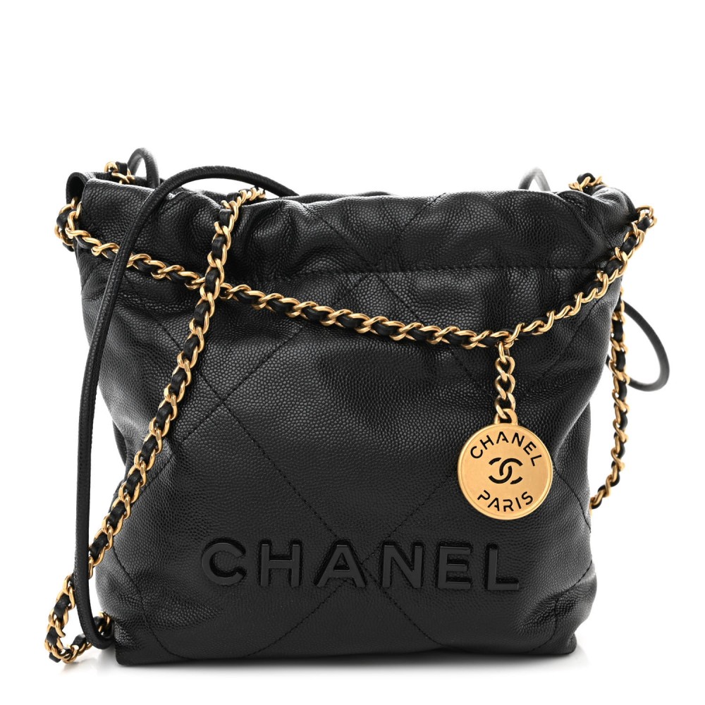 Shiny Caviar Quilted Monochrome Mini Chanel 22 Black