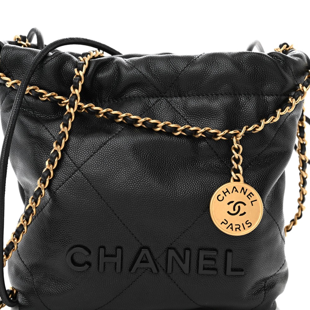 Shiny Caviar Quilted Monochrome Mini Chanel 22 Black