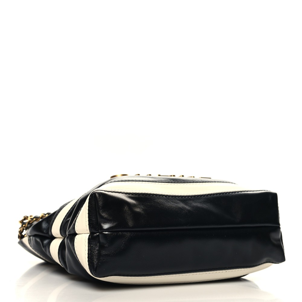 Shiny Calfskin Striped Mini Chanel 22 Black White