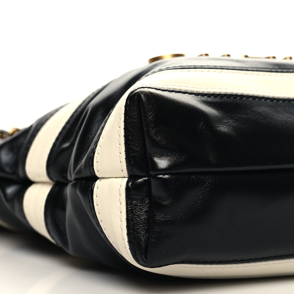 Shiny Calfskin Striped Mini Chanel 22 Black White