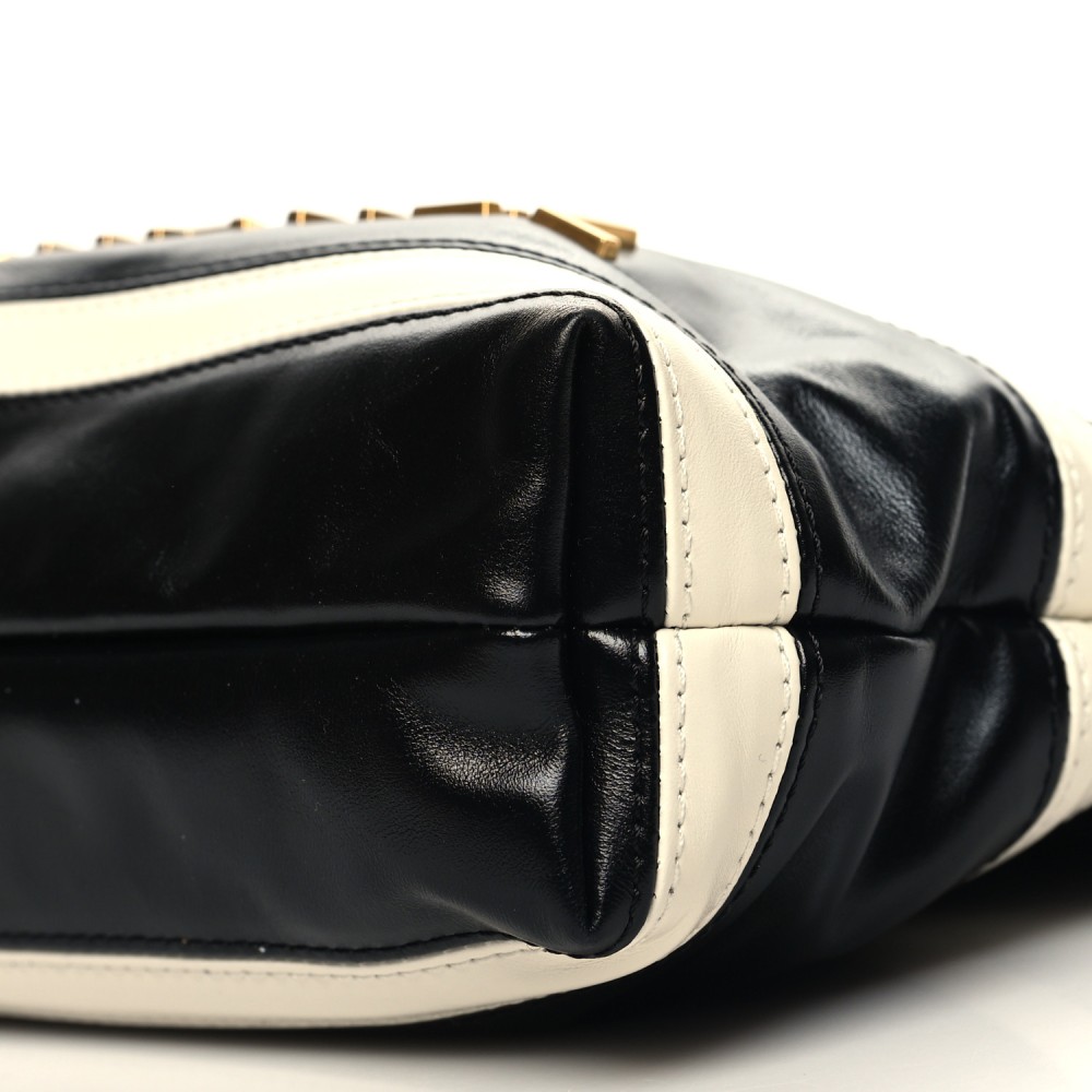 Shiny Calfskin Striped Mini Chanel 22 Black White