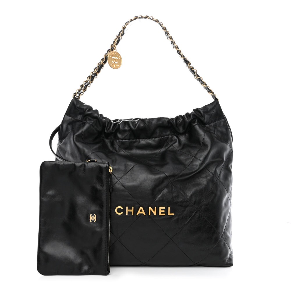 Shiny Calfskin Quilted Chanel 22 Black