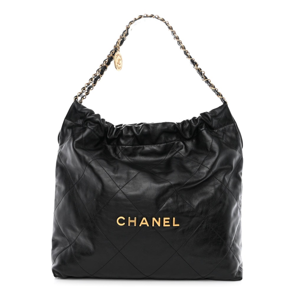 Shiny Calfskin Quilted Chanel 22 Black