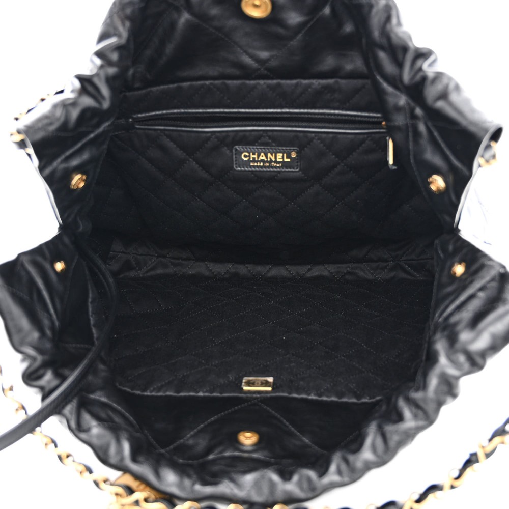 Shiny Calfskin Quilted Chanel 22 Black