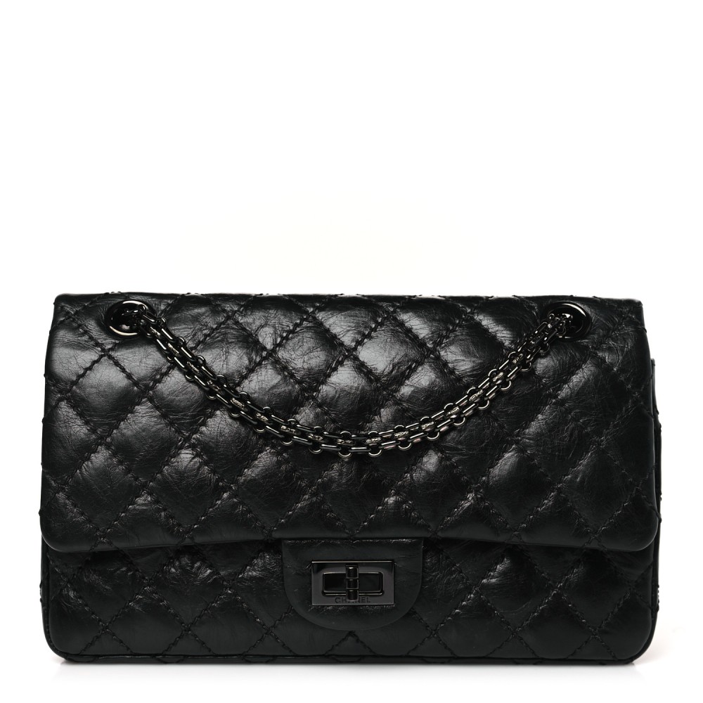 Aged Calfskin Quilted 2.55 Reissue 225 Flap So Black