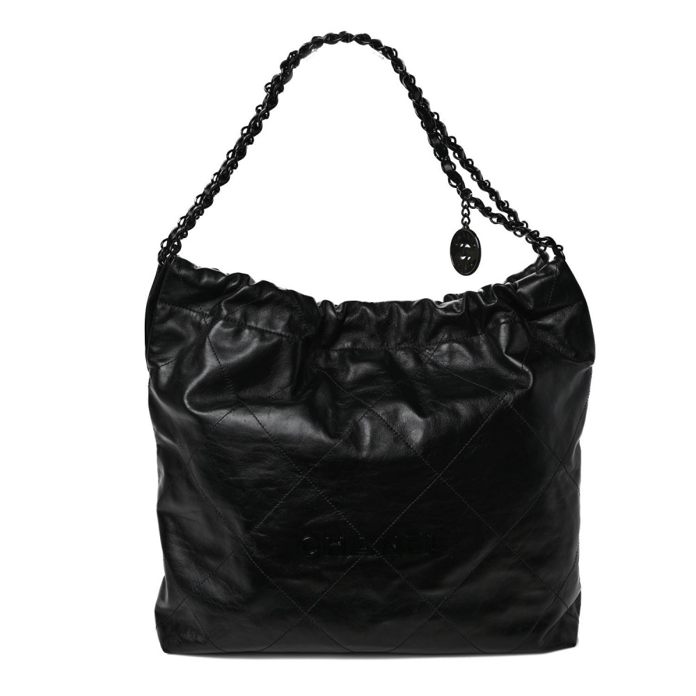 Shiny Calfskin Quilted Small Chanel 22 So Black