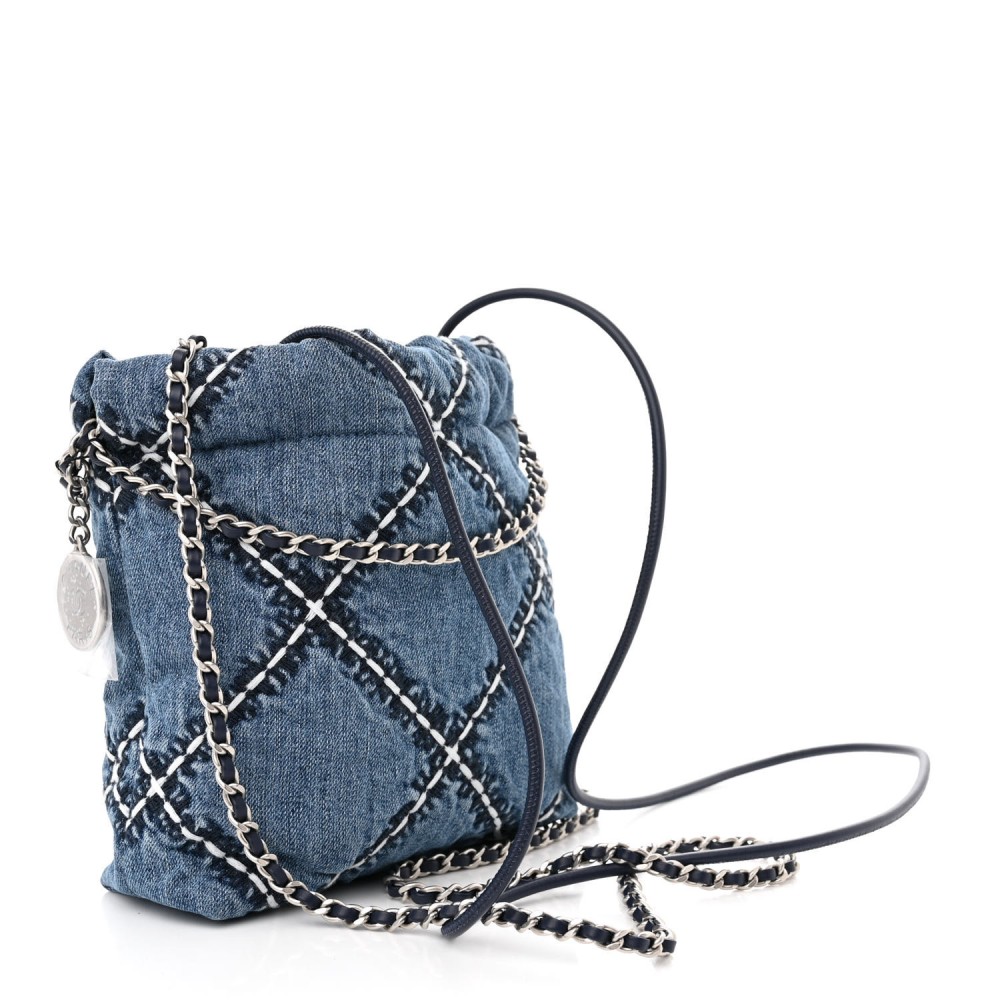 Stitched Denim Quilted Mini Chanel 22 Blue