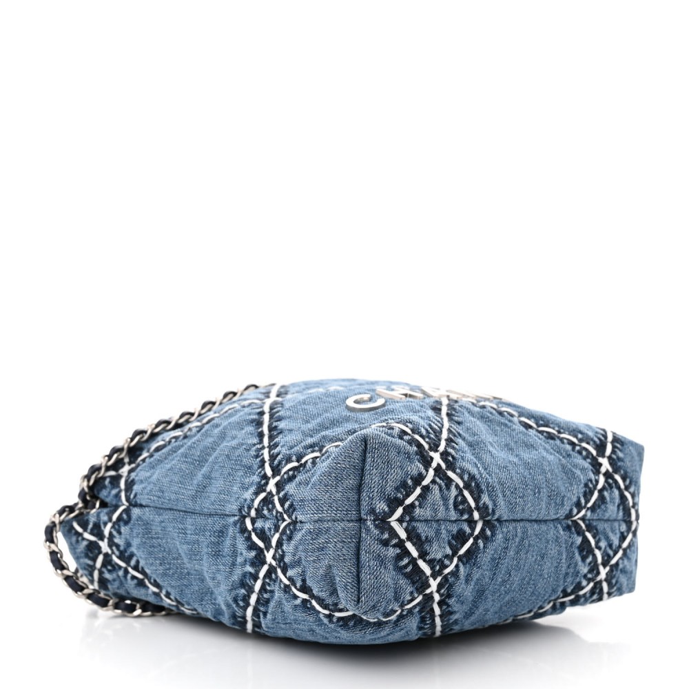 Stitched Denim Quilted Mini Chanel 22 Blue