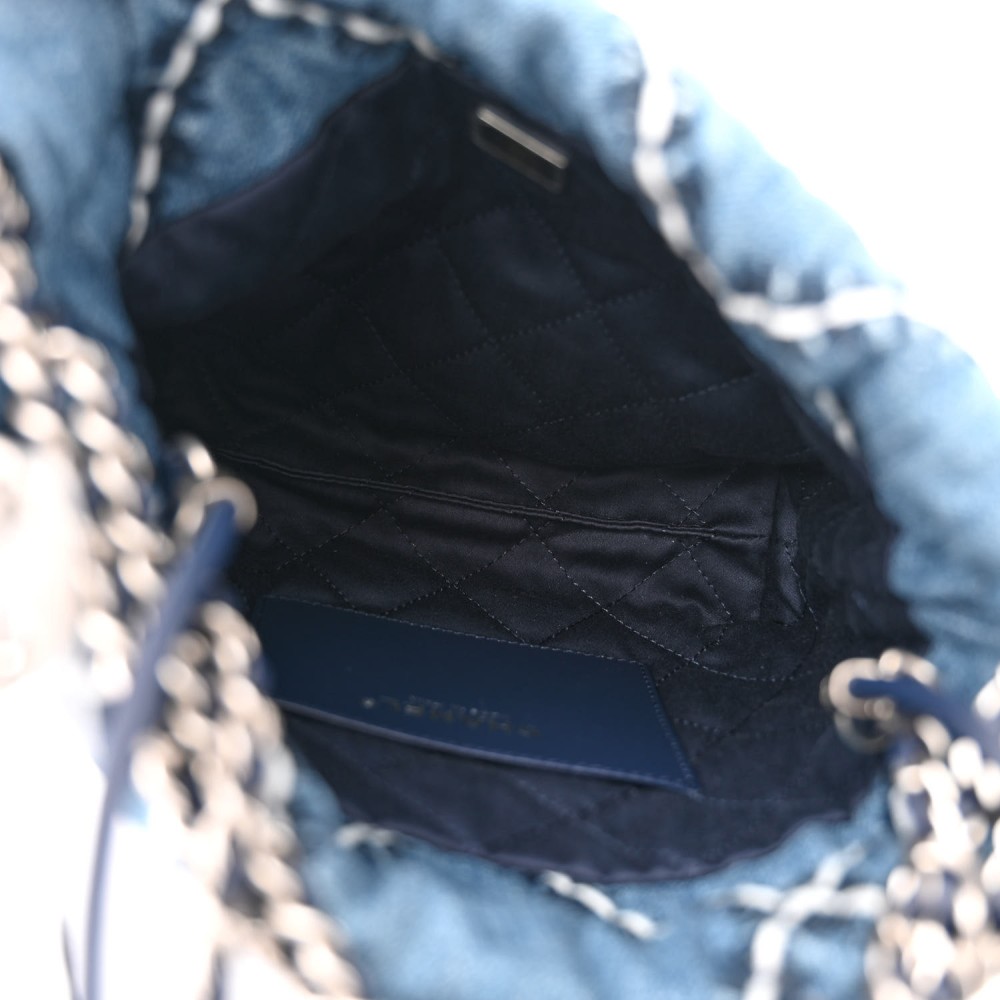 Stitched Denim Quilted Mini Chanel 22 Blue