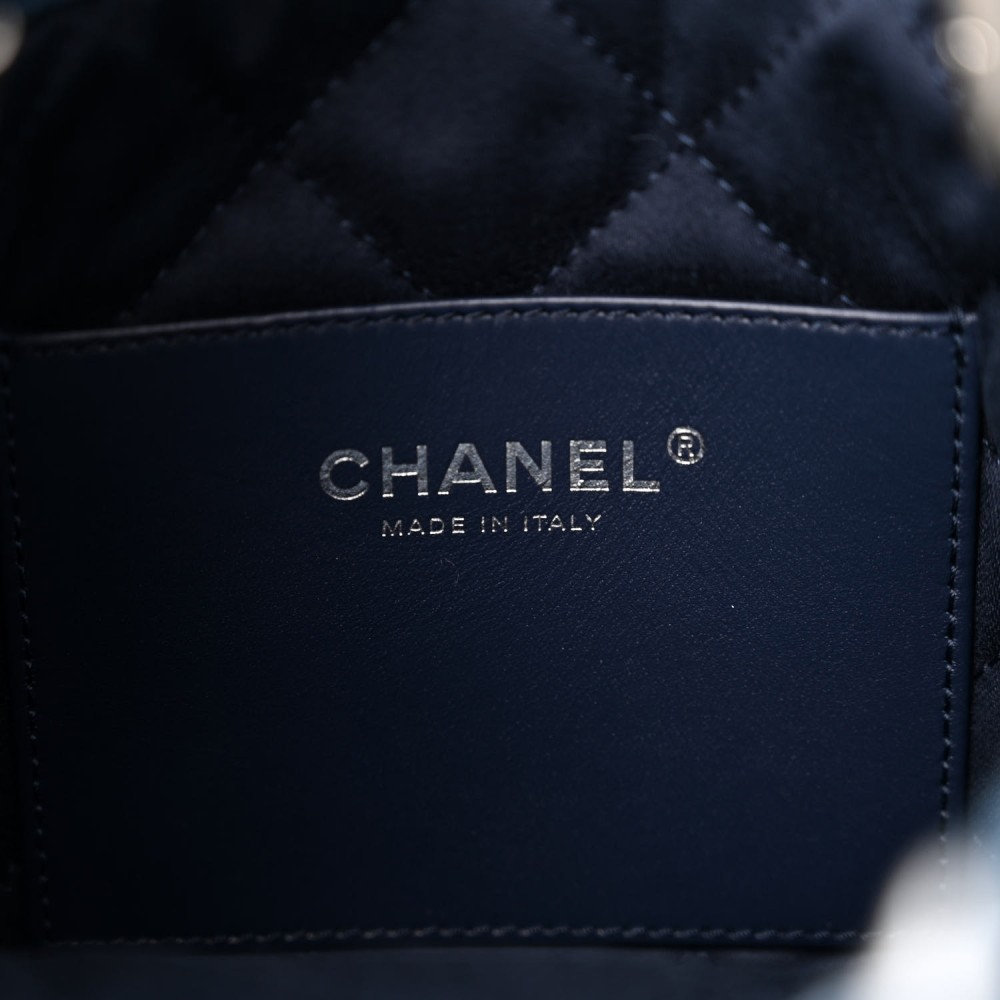 Stitched Denim Quilted Mini Chanel 22 Blue