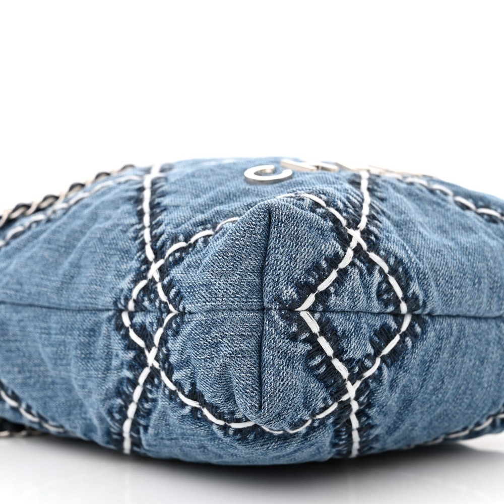 Stitched Denim Quilted Mini Chanel 22 Blue