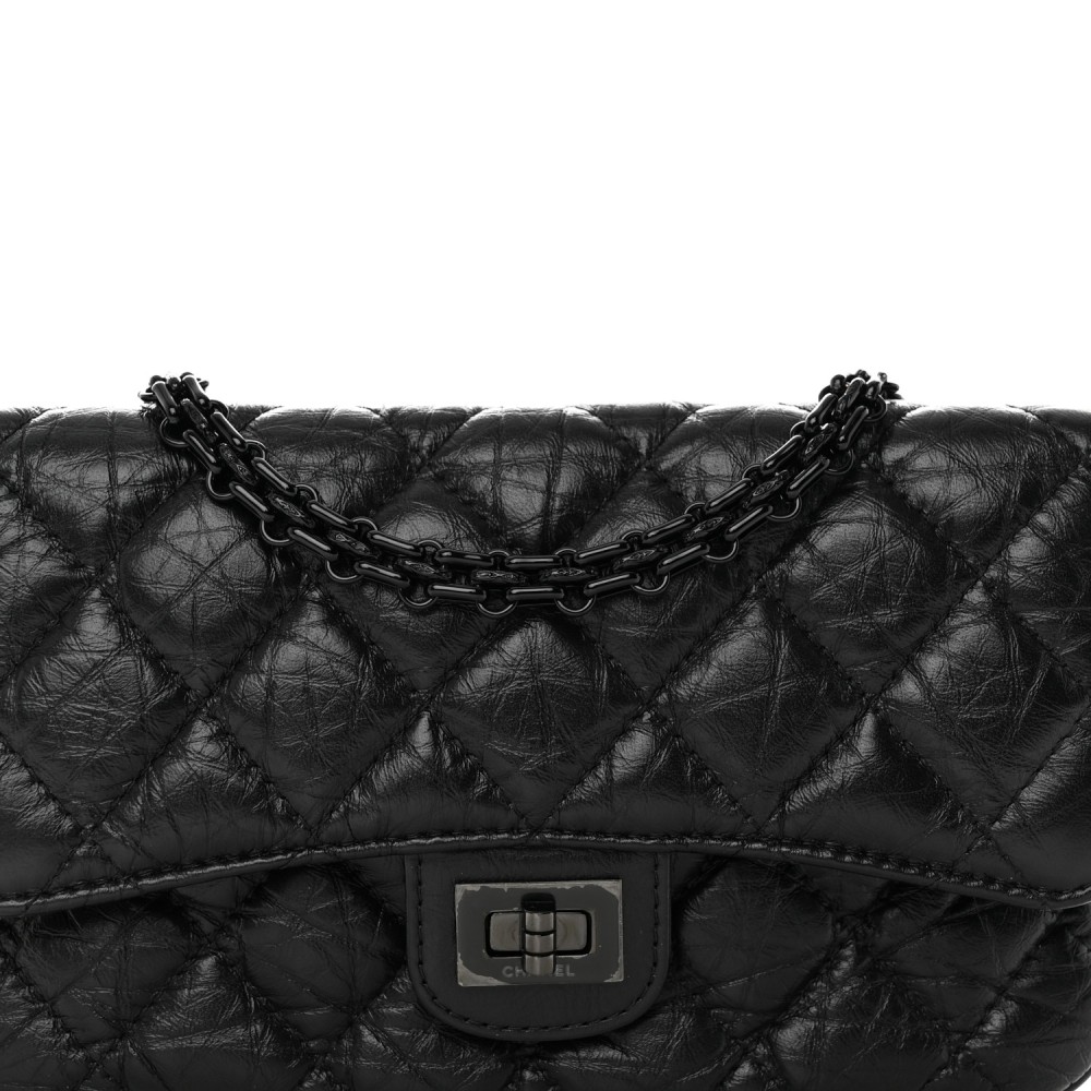 Aged Calfskin Quilted 2.55 Reissue Phone Holder With Chain So Black