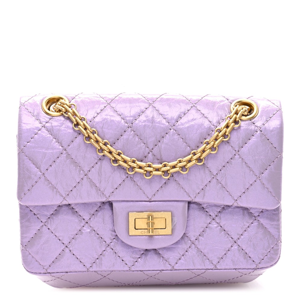 Glittered Aged Calfskin Quilted Mini 2.55 Reissue Flap Lilac