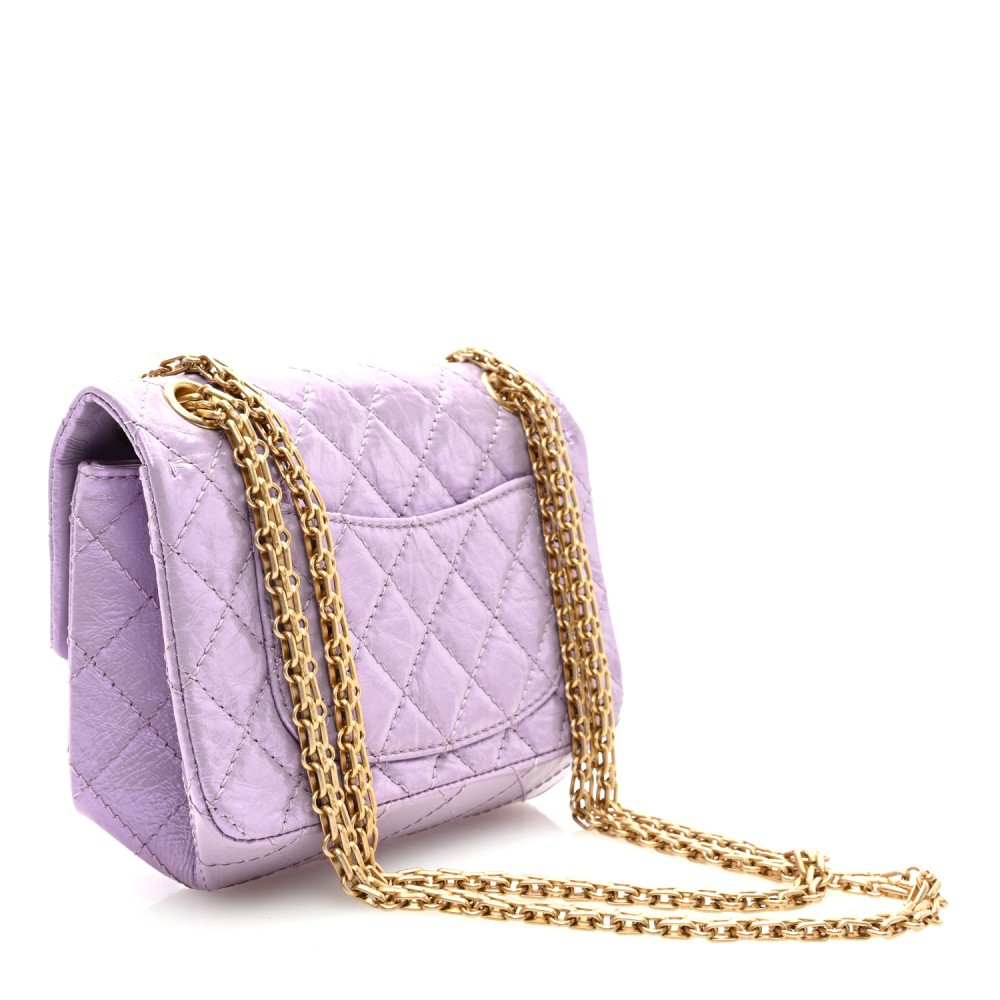 Glittered Aged Calfskin Quilted Mini 2.55 Reissue Flap Lilac