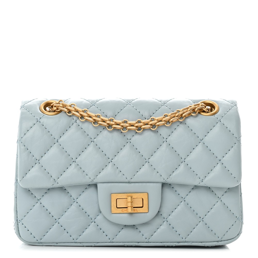 Aged Calfskin Quilted 2.55 Reissue Mini Flap Light Blue