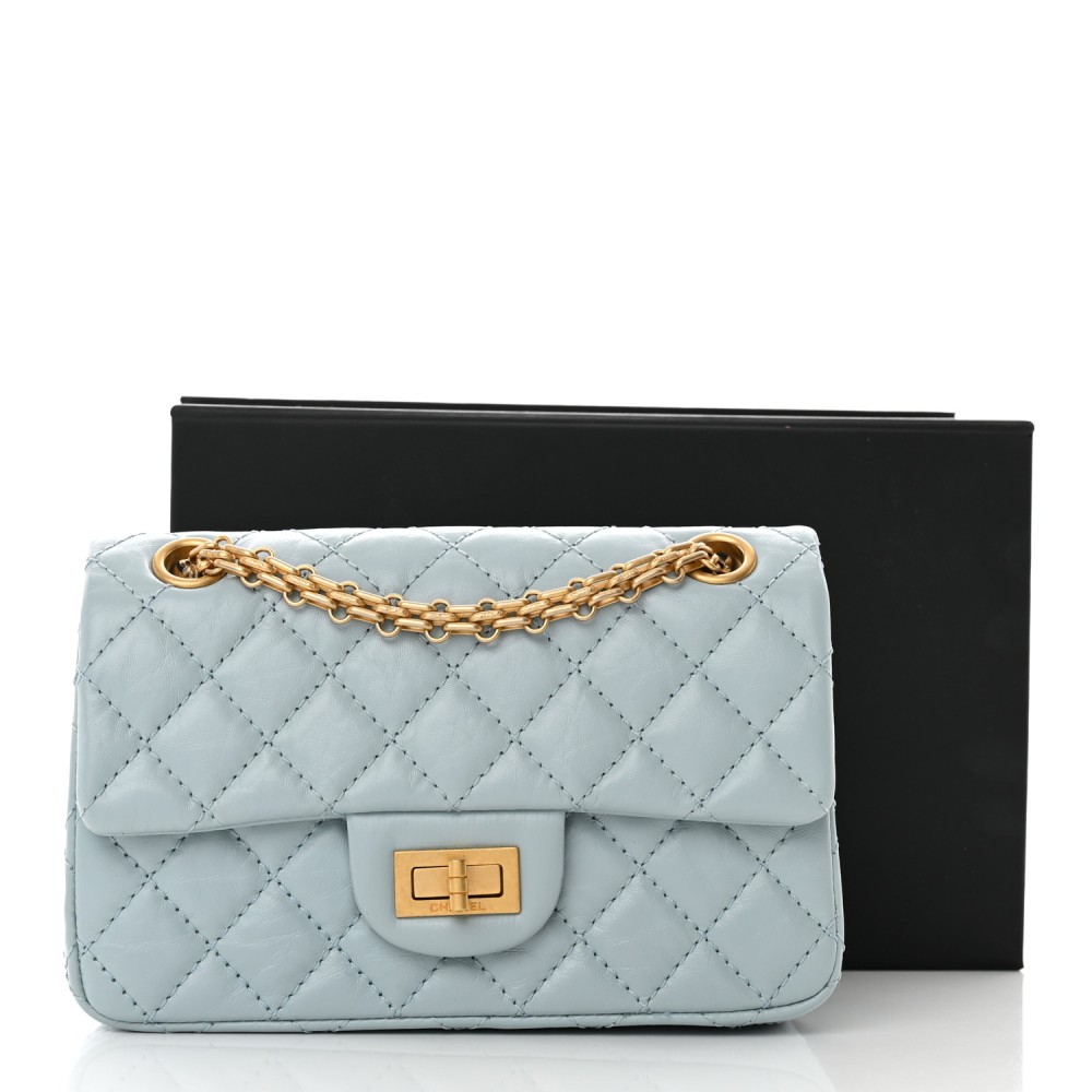 Aged Calfskin Quilted 2.55 Reissue Mini Flap Light Blue