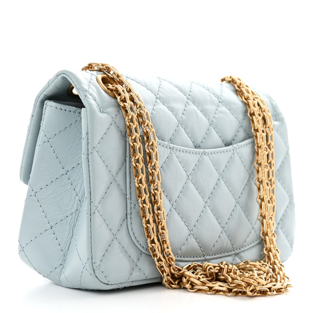 Aged Calfskin Quilted 2.55 Reissue Mini Flap Light Blue