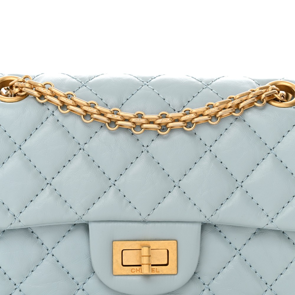 Aged Calfskin Quilted 2.55 Reissue Mini Flap Light Blue