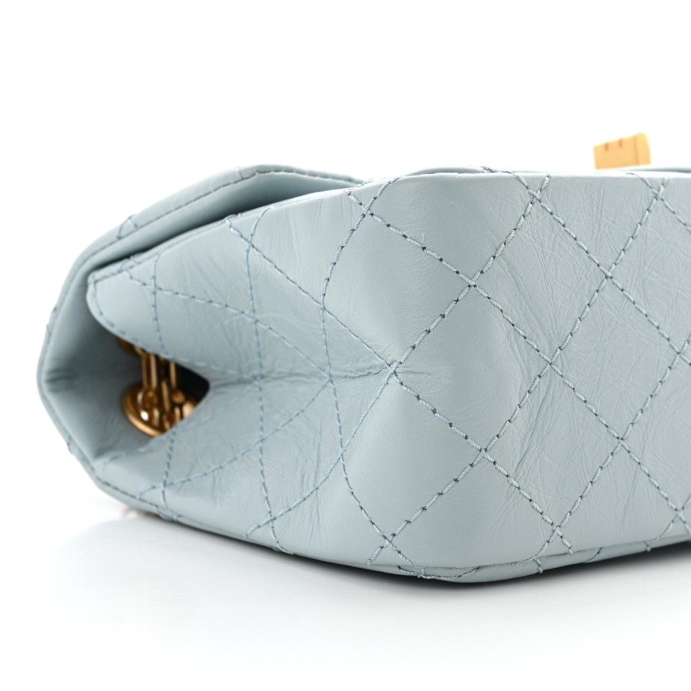 Aged Calfskin Quilted 2.55 Reissue Mini Flap Light Blue