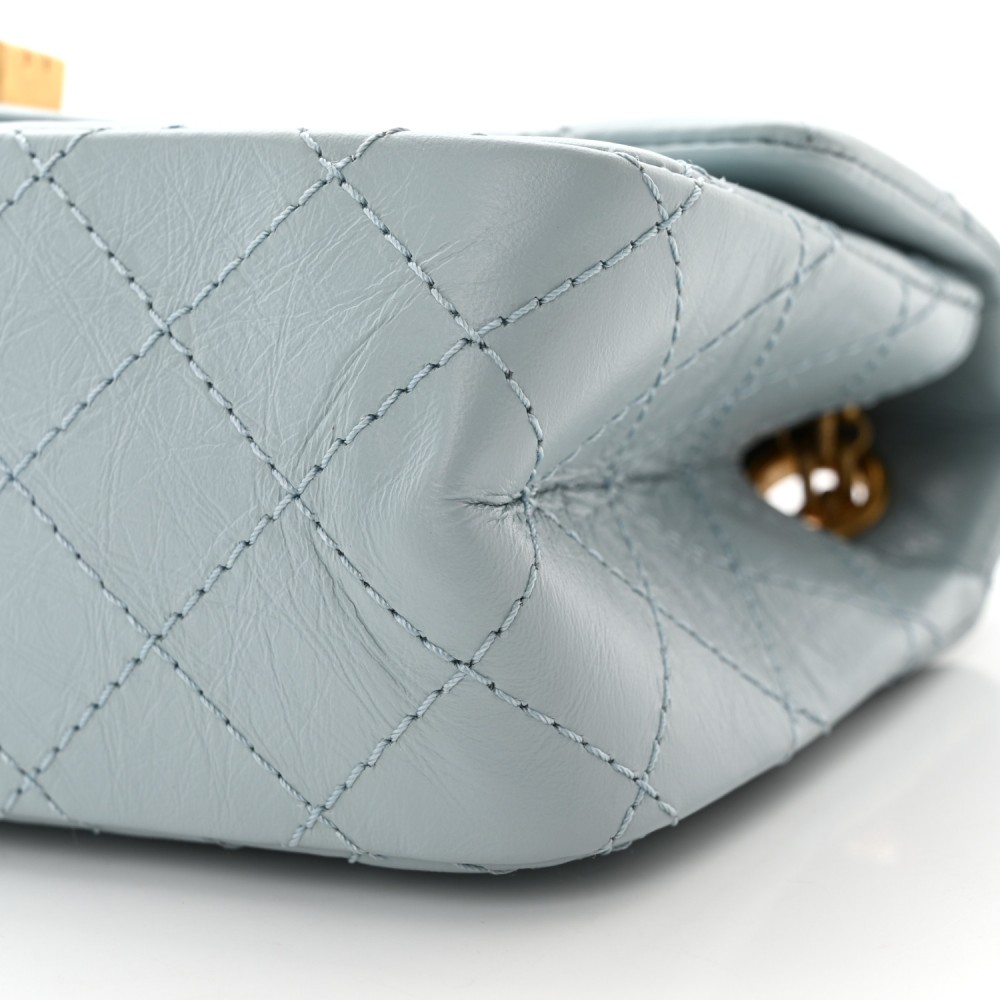 Aged Calfskin Quilted 2.55 Reissue Mini Flap Light Blue