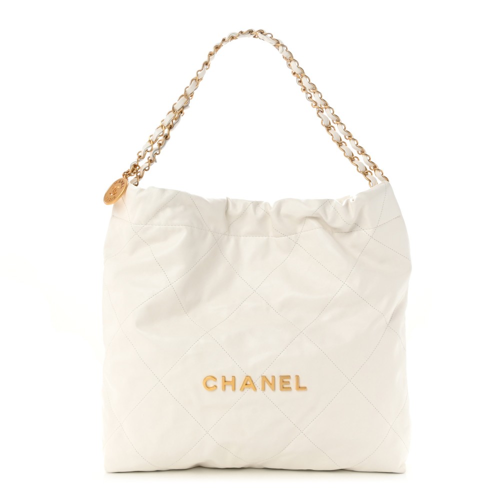 Shiny Calfskin Quilted Chanel 22 White