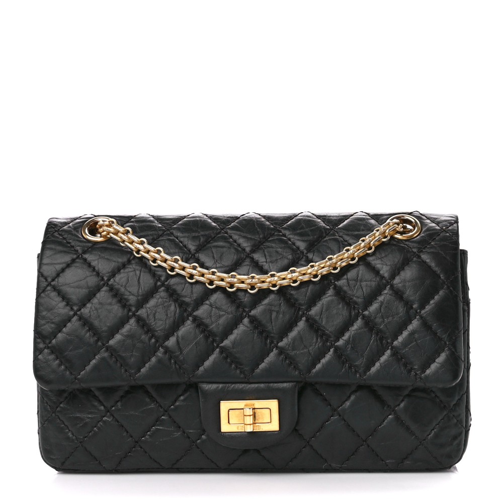 Aged Calfskin Quilted 2.55 Reissue 225 Flap Black