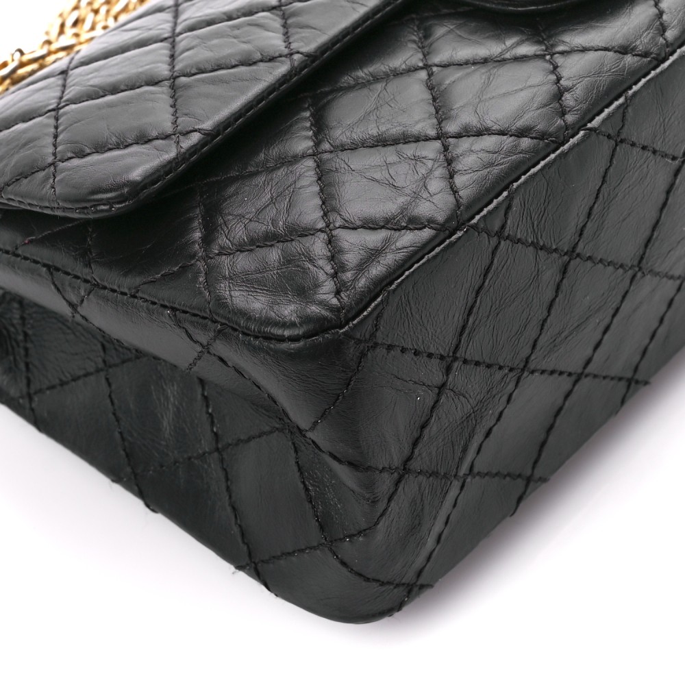 Aged Calfskin Quilted 2.55 Reissue 225 Flap Black