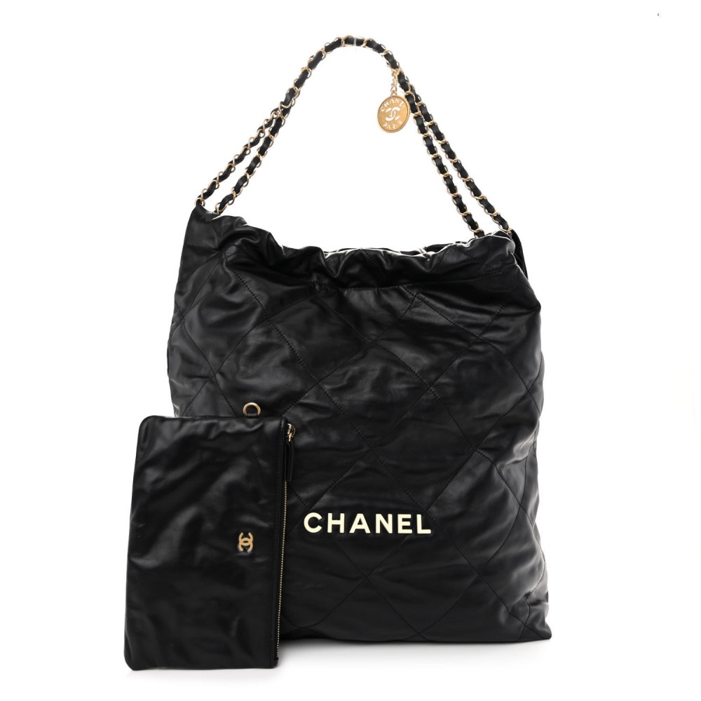 Shiny Calfskin Quilted Large Chanel 22 Black