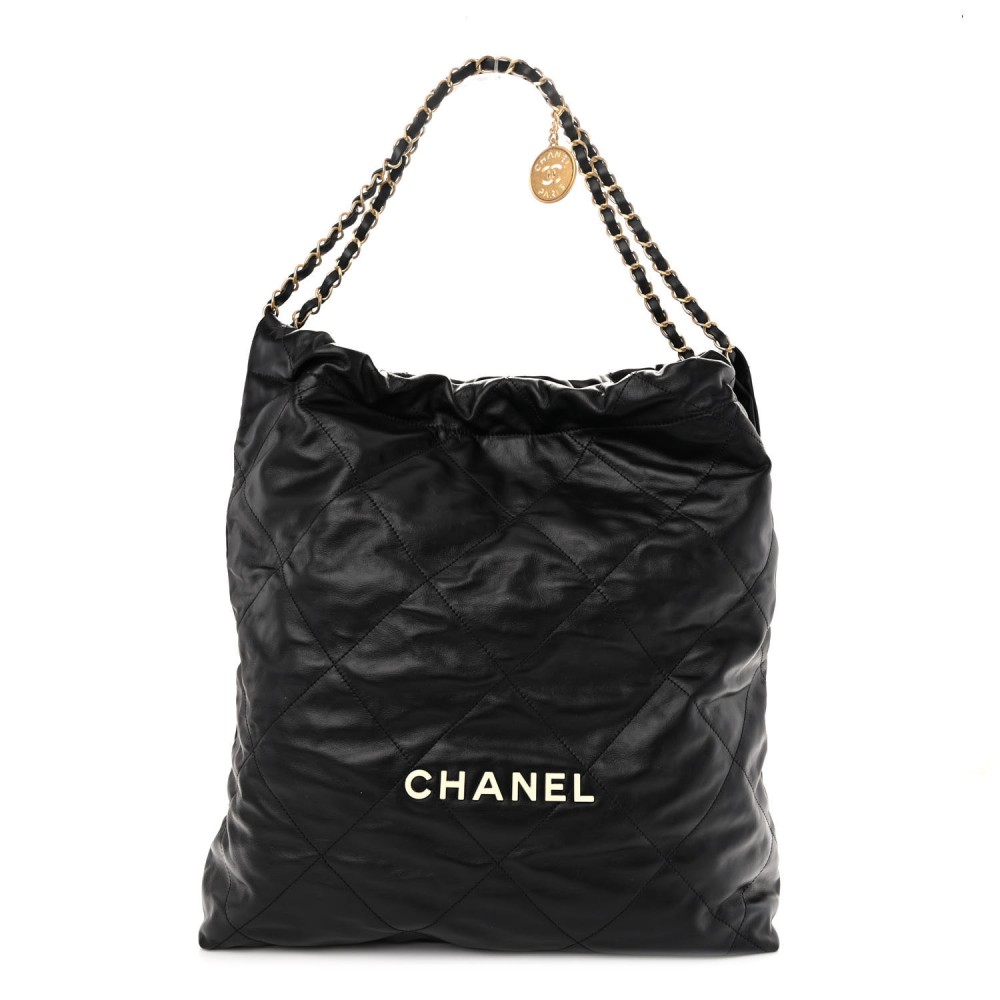 Shiny Calfskin Quilted Large Chanel 22 Black