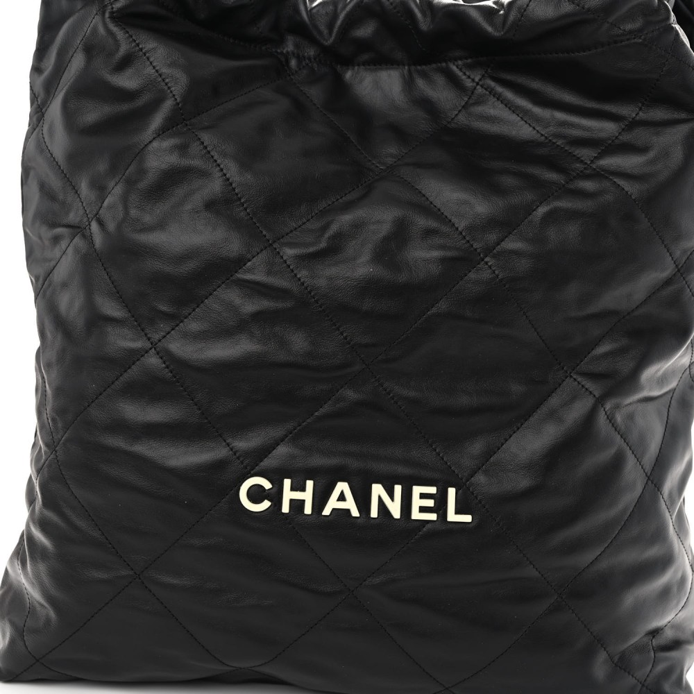 Shiny Calfskin Quilted Large Chanel 22 Black