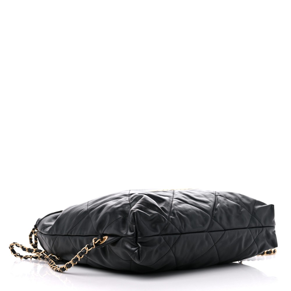 Shiny Calfskin Quilted Chanel 22 Backpack Black