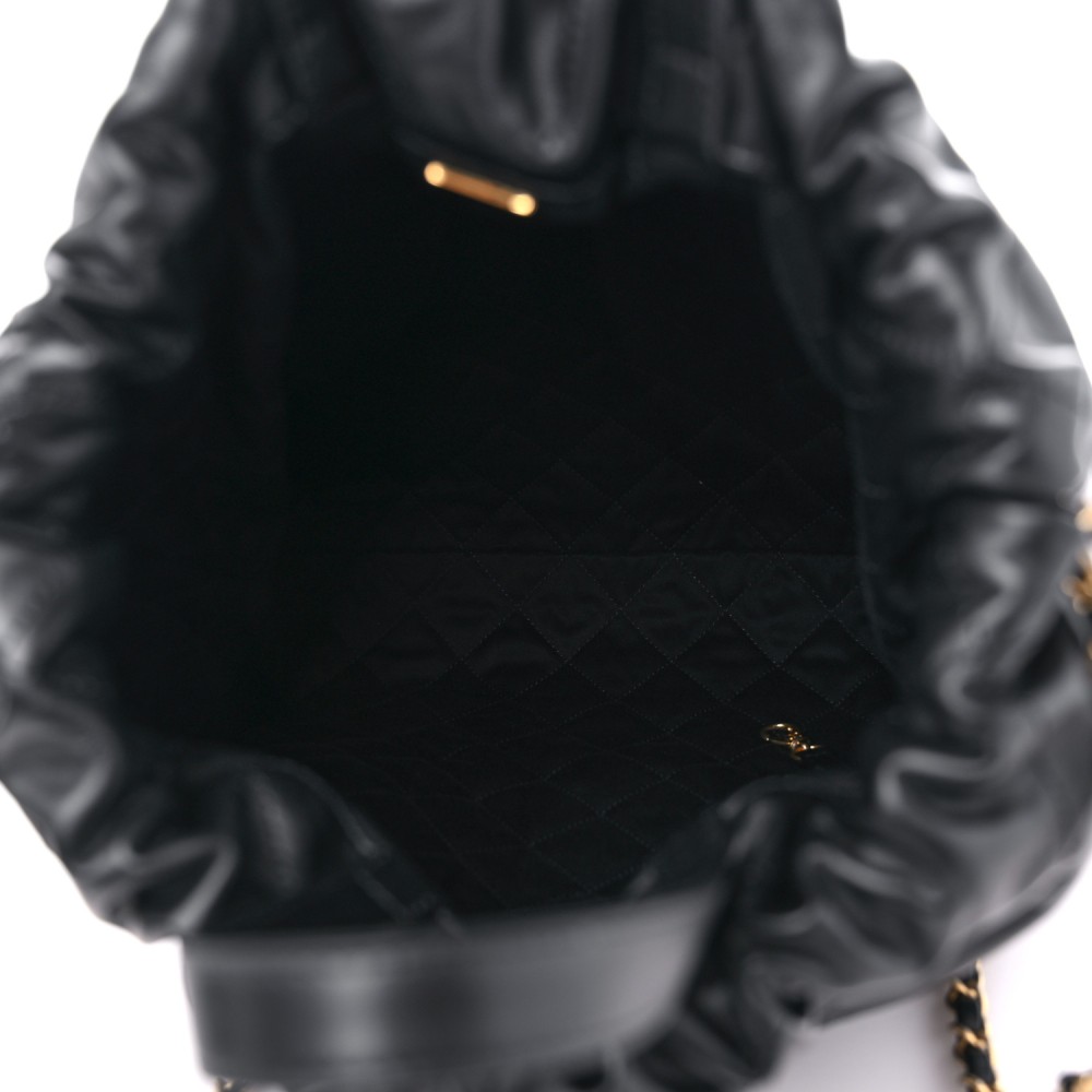 Shiny Calfskin Quilted Chanel 22 Backpack Black