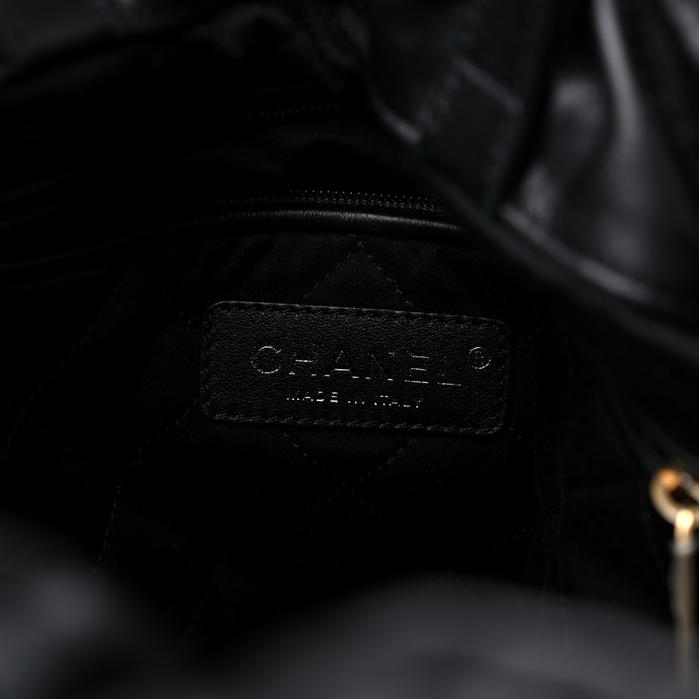 Shiny Calfskin Quilted Chanel 22 Backpack Black