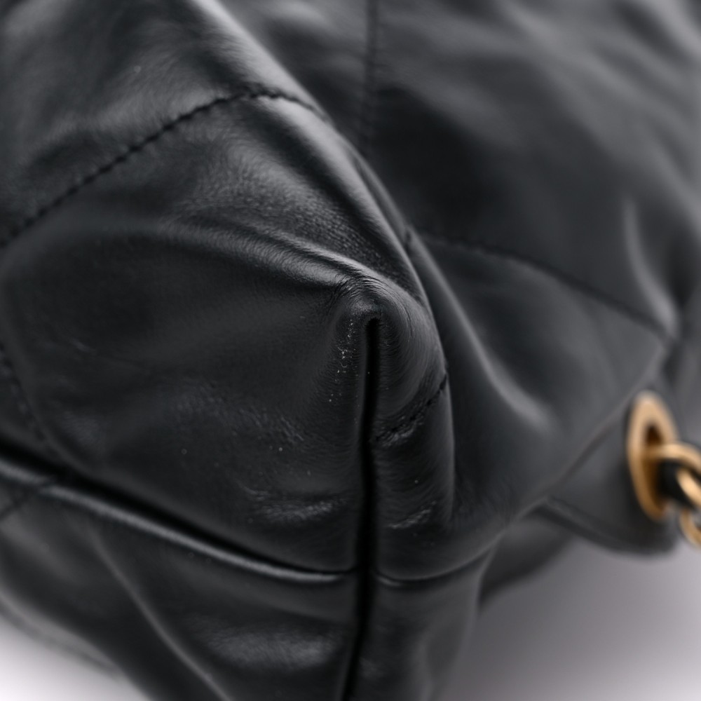 Shiny Calfskin Quilted Chanel 22 Backpack Black